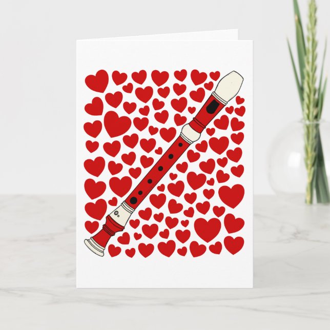 Blockflöjt Med Hjärtans Valentines Jubileumskort Helgkort (Framsida)