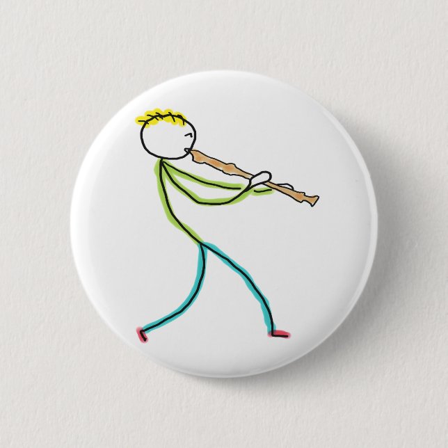 Blockflöjtspelande Stickman Knapp (Framsida)