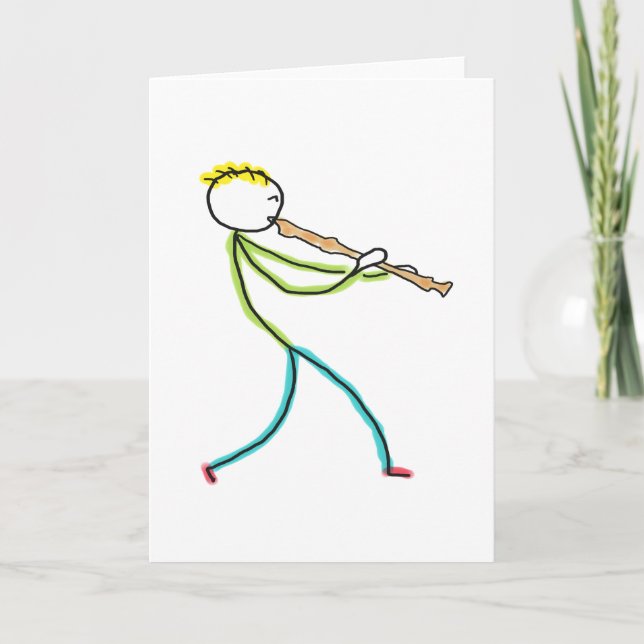 Blockflöjtspelande Stickman Kort (Framsida)