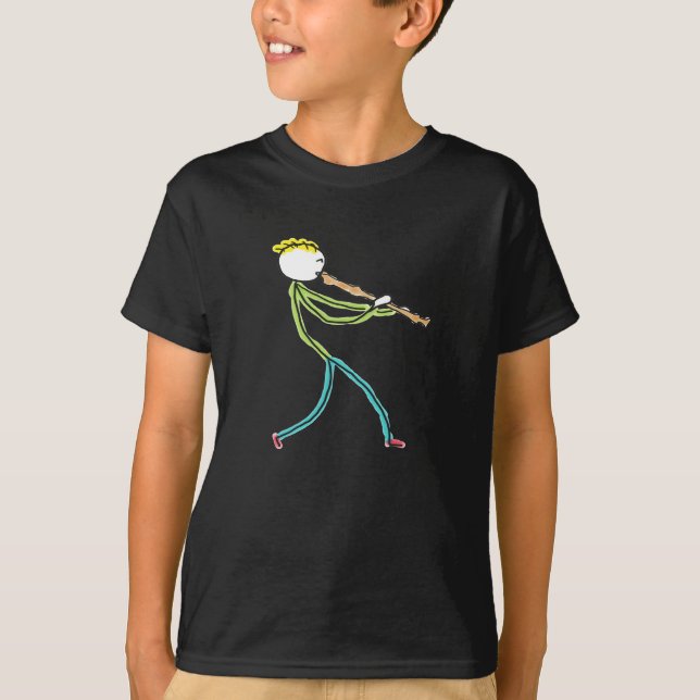 Blockflöjtspelande Stickman T Shirt (Framsida)