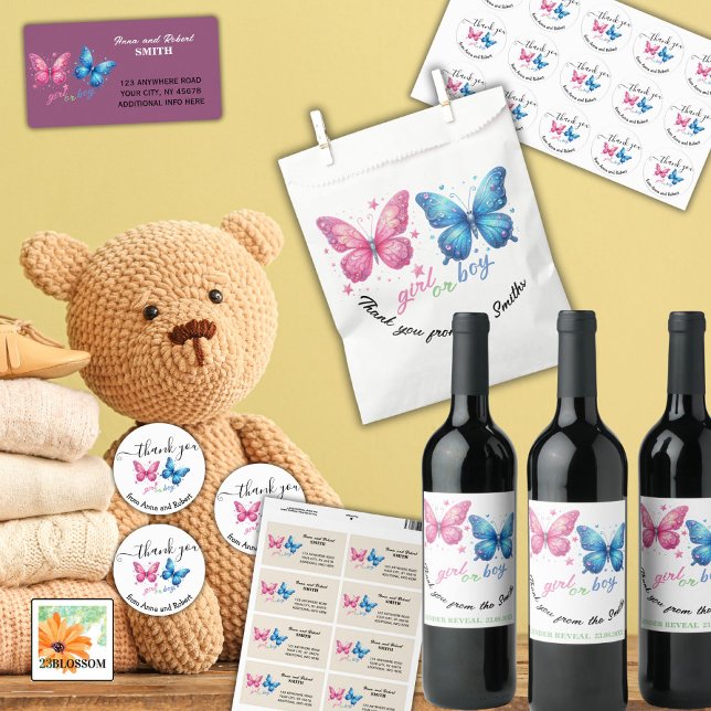 Blockfly Gender Reveal Party-inbjudan Vinflaska Etikett (Skapare uppladdad)