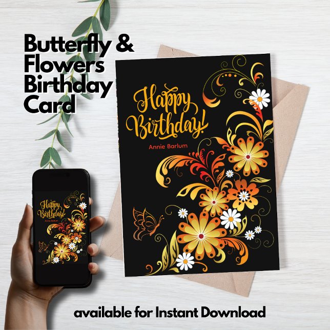 Blockflyg och blommor, födelsedagskort kort ( The Butterfly Studio
Butterfly & Flowers Birthday Card)