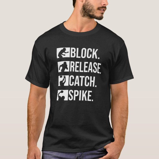 Blockfrisläppning Fångst Spike Fotboll TE-tätt änd T Shirt (Framsida)