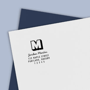 Blockig monogram och namn i skrivstil Returadress Självfärgande Stämpel