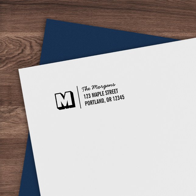 Blockig Monogram Stilsort Namn Returadress Självfärgande Stämpel (Skapare uppladdad)