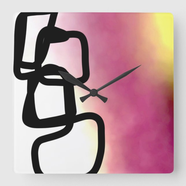 Blockkedja: Abstraktens Rosa, Gult, svartvitt Fyrkantig Klocka (Framsida)