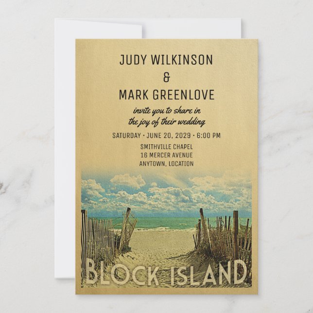 Blocköarnas Beach Vintage bröllop-inbjudan Inbjudningar (Framsida)