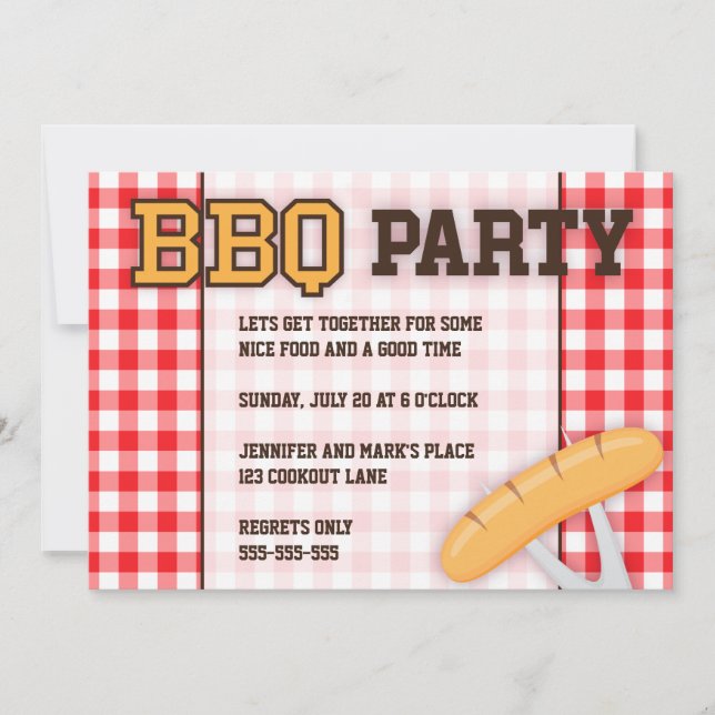 Blockpartybjudan till BBQ med korv Inbjudningar (Framsida)