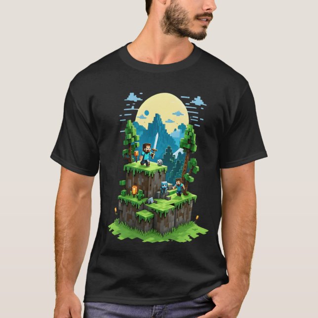 BlockQuest Äventyr - Pixel Art Gamer T-Shirt (Framsida)