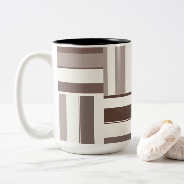 Blockrektanglar för geometriska Färg - Brun och Be Två-Tonad Mugg (Med munk)