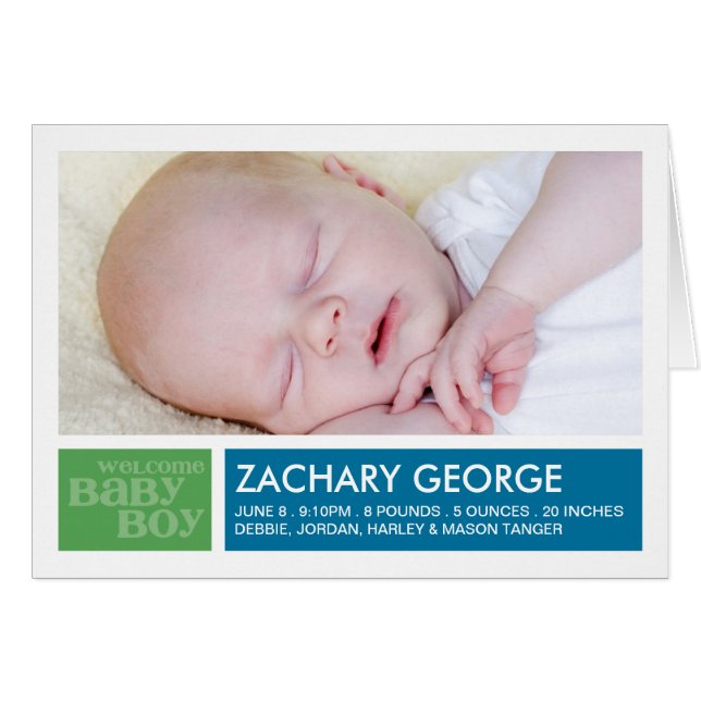 Blocks Boy Announcement Notecard OBS Kort (Framsidan Horizontal)