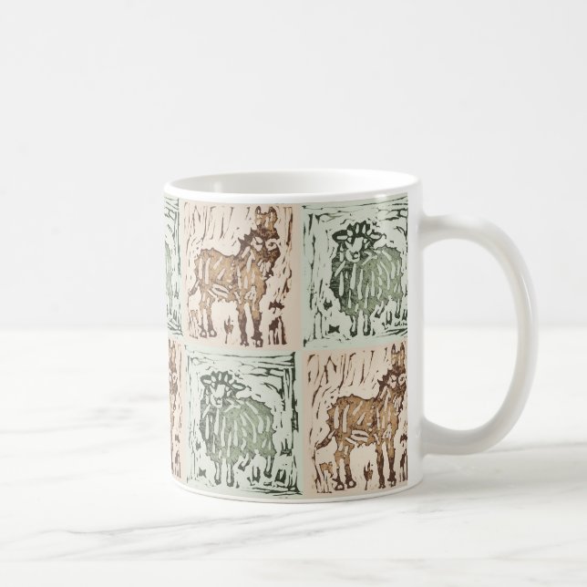 Blocktryck får åsna täcke - Grön Brun Kaffemugg (Höger)