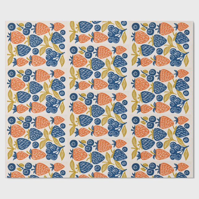 Blocktryck Frukt Konst - Retro Bär Botanisk Presentpapper (Platt)