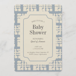 Blocktryck Geometrisk Könsneutral Blå Beige Inbjudningar