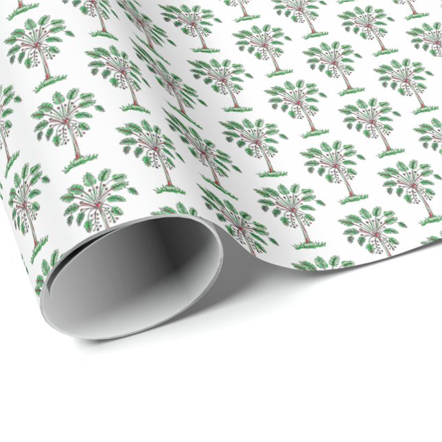 Blocktryck Jul Palmetto Inpackningspapper Presentpapper (Rullad Hörn)