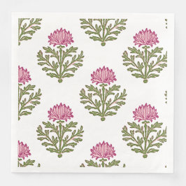 Blocktryck Krysantemum, Magenta Blomma Pappersservett