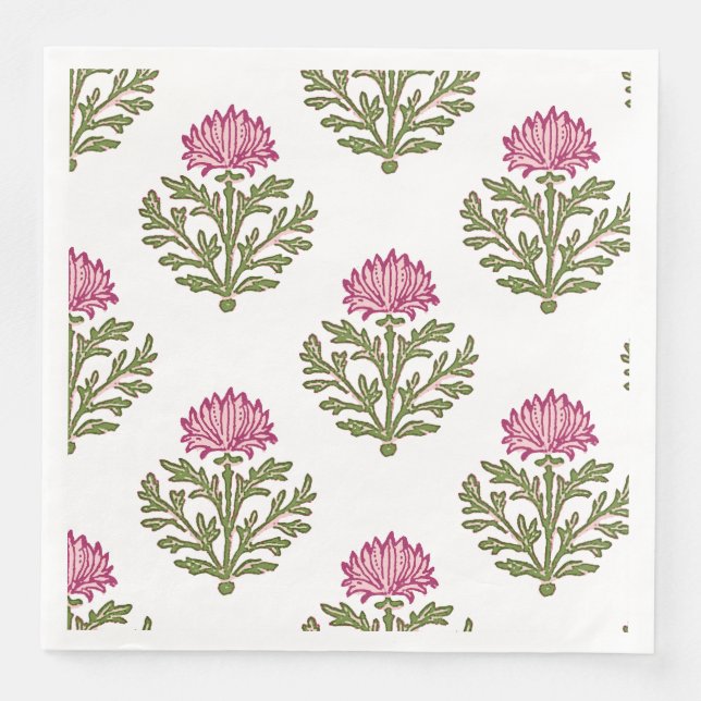 Blocktryck Krysantemum, Magenta Blomma Pappersservett (Framsida)