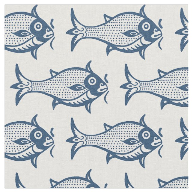 Blocktryckt medeltida fisk tyg (Närbild)