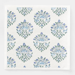 Blocktryckta blommor i blått och salvia pappersservett