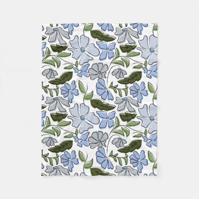 Blockutskrift av blått och Grönt Hand plockade-Blo Fleecefilt (Framsidan)