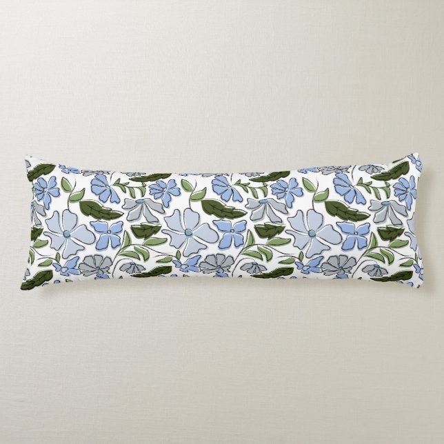 Blockutskrift av blått och Grönt Hand plockade-Blo Kroppskudde (Framsidan)