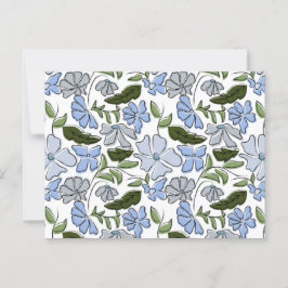 Blockutskrift av blått och Grönt Hand plockade-Blo Vykort