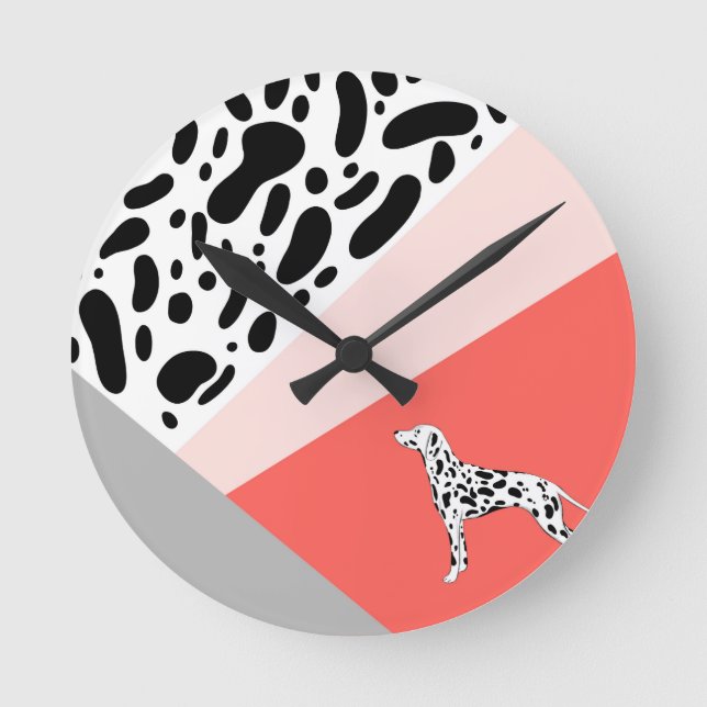 Blockutskrift av Dalmatisk Abstrakt - Rosa av kora Rund Klocka (Framsida)