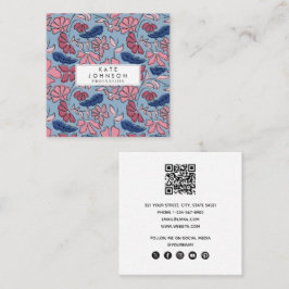 Blockutskrift av rosa och blått Hand plockade-Blom Fyrkantigt Visitkort