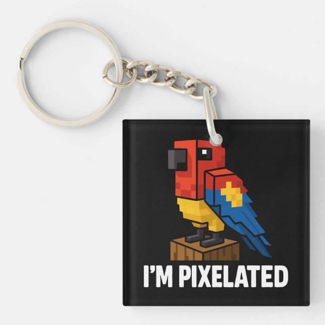 Blocky Jungle Parrot Pixelated Parrot Pixel Art (Framsidan)