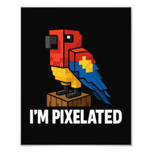 Blocky Jungle Parrot Pixelated Parrot Pixel Art Fototryck