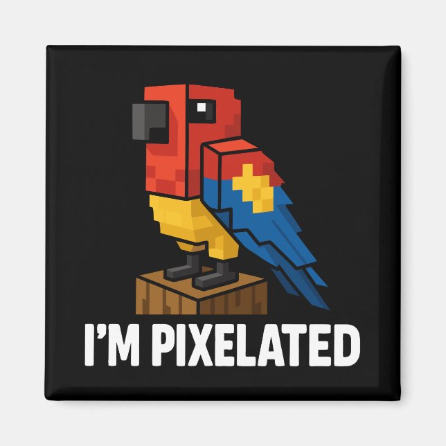 Blocky Jungle Parrot Pixelated Parrot Pixel Art Magnet (Framsidan)
