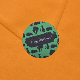 Blocky Svarta katter Halloween Pixel Art Mönster Runt Klistermärke