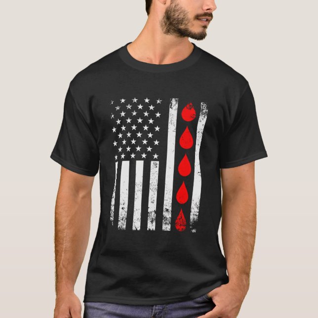 Blod Donor Phlebotomist American Flagga Donate Blo T Shirt (Framsida)