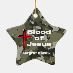 Blod från Jesus Grönt Camo Personlig Prayer Julgransprydnad Keramik