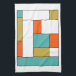 Blod Orange Guld Retro Färg block Kökshandduk<br><div class="desc">Denna fantastiska moderna kökshandduk i mitten av århundradet har rektangulära block av färg i vattenblått,  guld,  orange,  vitt och svart. Lägg till en roligt i köket!</div>