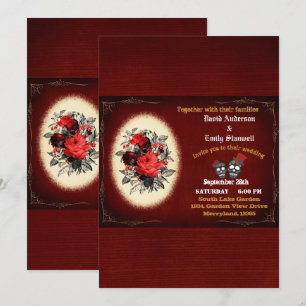 Blod Red Blommigt Gothic Skull Halloween Bröllop Inbjudningar