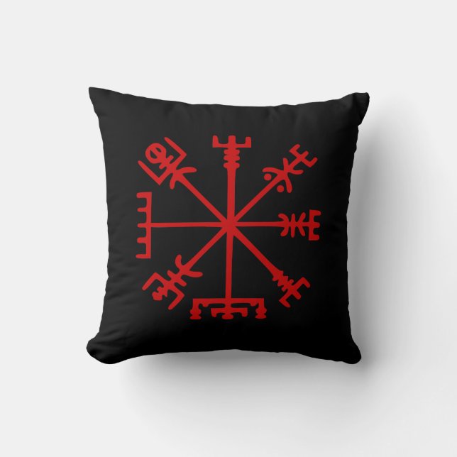 Blod röda Vegvísir (den Viking kompasset) Kudde (Framsida)