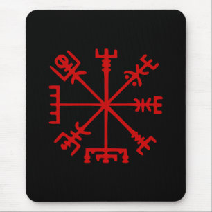 Blod röda Vegvísir (den Viking kompasset) Musmatta