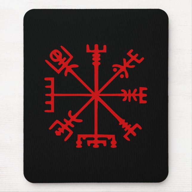 Blod röda Vegvísir (den Viking kompasset) Musmatta (Framsidan)