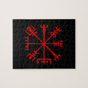 Blod röda Vegvísir (den Viking kompasset) Pussel