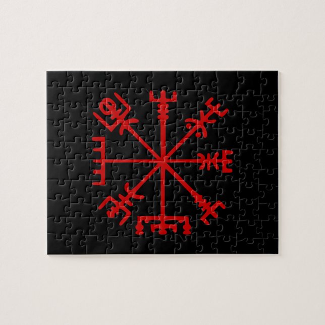 Blod röda Vegvísir (den Viking kompasset) Pussel (Horisontell)