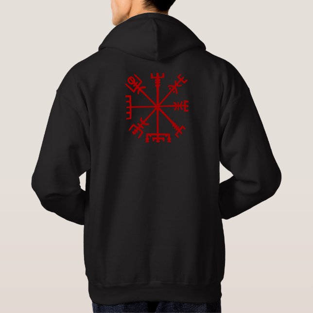 Blod röda Vegvísir (den Viking kompasset) Tröja Med Luva (Baksida)