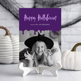 Blod som droppar lila Halloween fotokort
