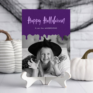 Blod som droppar lila Halloween fotokort
