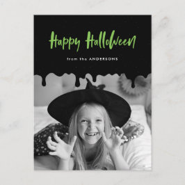 Blod som droppar ner Svart och Lime Halloween Foto Helg Vykort