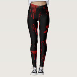 Blod Splatter Bloody Handprint Black Halloween Leggings