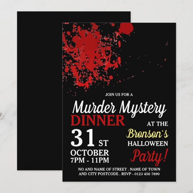 Blod Splatter, Murder Mystoppet Halloween Middag Inbjudningar (Fram/baksida)