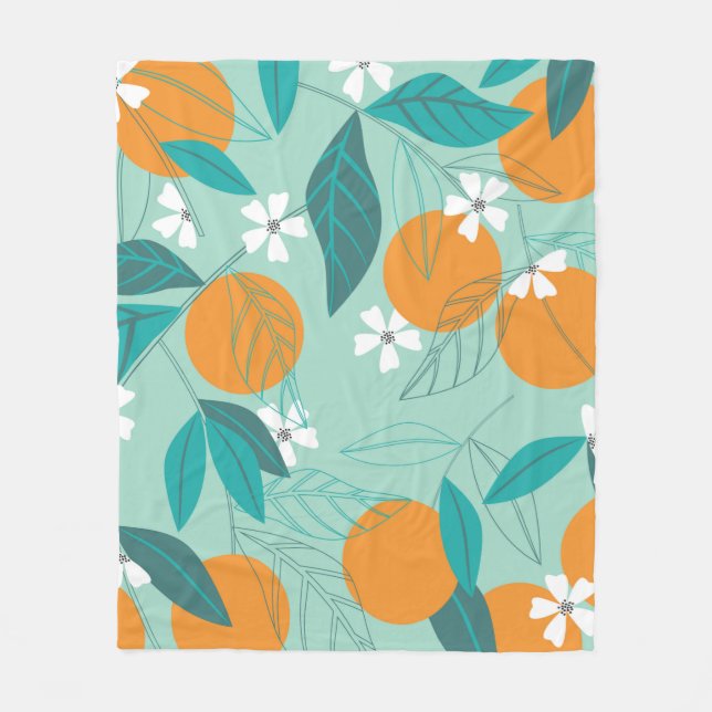 Blodande orangar i löv. illustration fleecefilt (Framsidan)