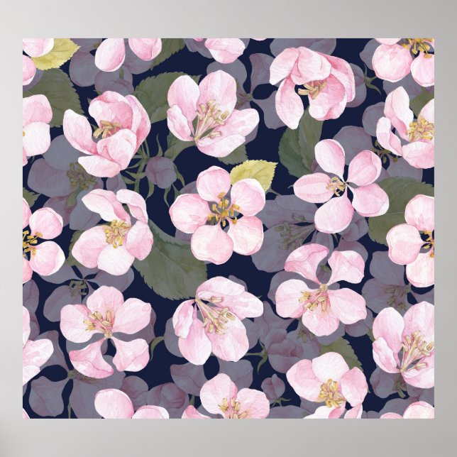 Blodäpple: Mörk blått vattenfärg Poster (Framsidan)