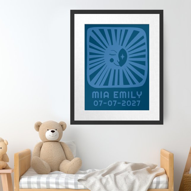Blodbeams Cute Måne ANPASSNINGSBAR BABY NAMN BIRTH Poster (Moonbeams Cute Moon CUSTOM BABY NAME BIRTHDAY Art Poster
)